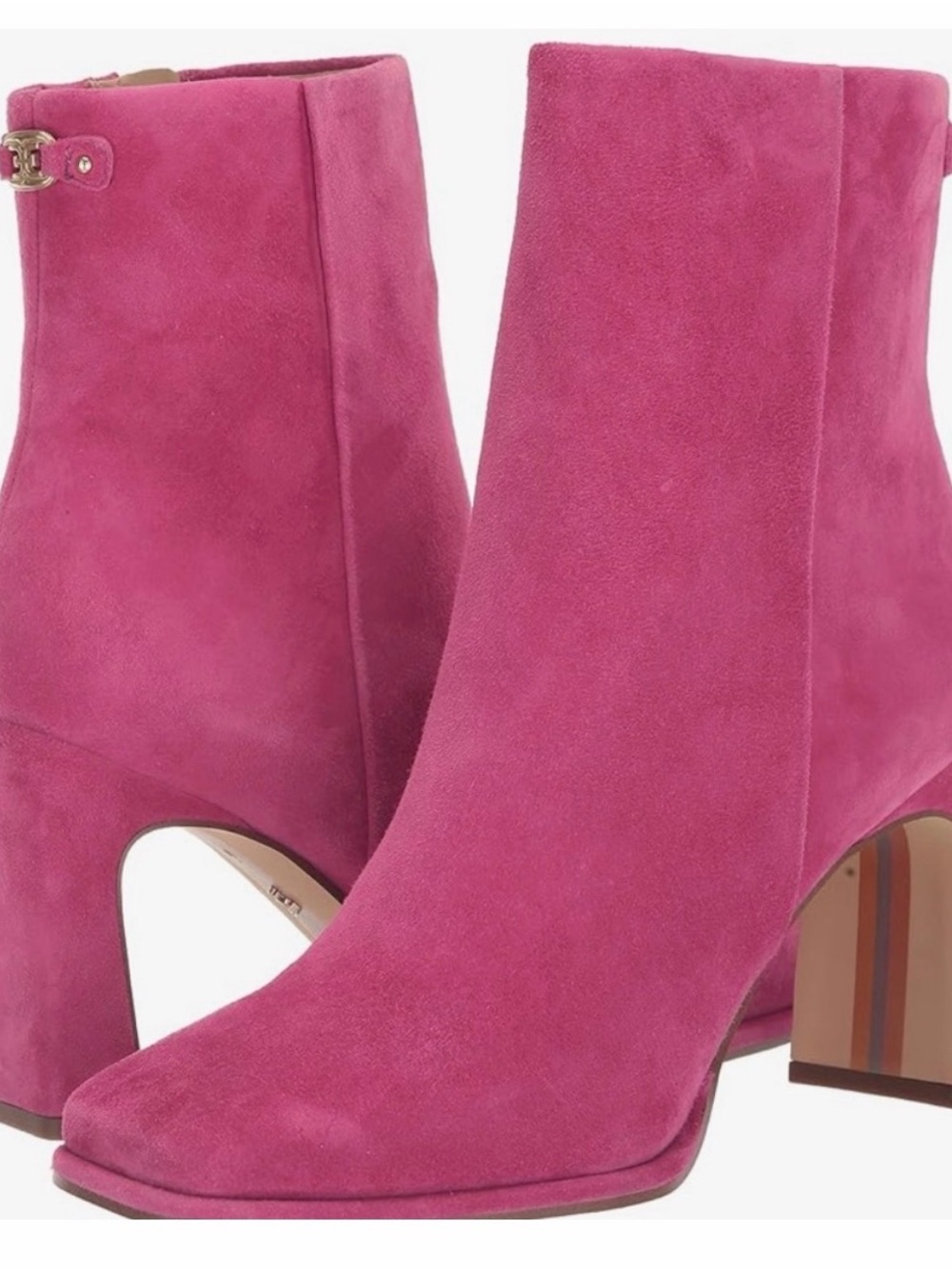 Sam Edelman Fuchsia Suede Ankle Booties with Block Heel